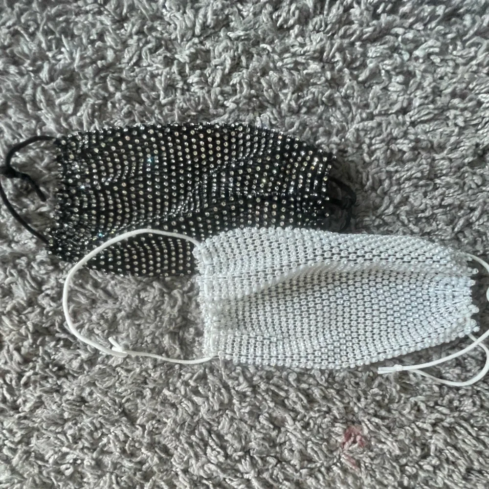 Sparkling Rhinestone Face Masks - Black and White Mesh